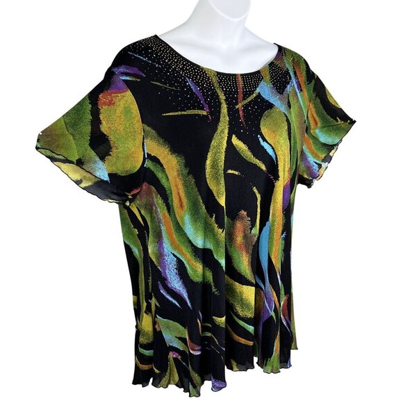 Serengeti Womens 2X Tunic Top Faceted  Stud Accents Yoke Abstract Design Artsy - Picture 6 of 15